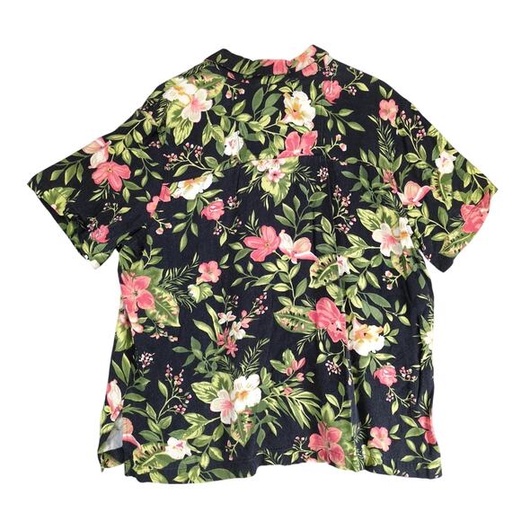 Analogy Black Tropical Button Up Rayon Shirt Women's Plus 1X Short Sleeve Casual - Picture 2 of 10